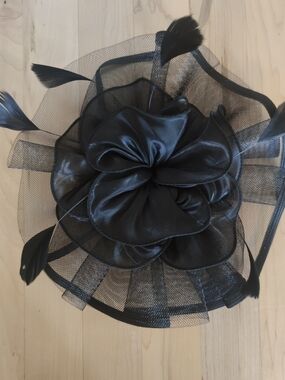 Black Satin & Mesh Floral Fascinator Hat